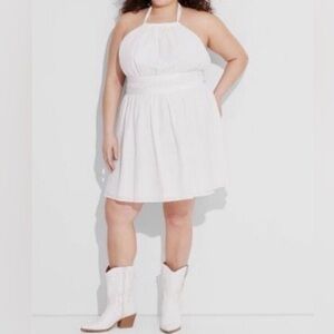 Wild Fable Women’s Mini Halter Fit Flare Back Tie Cotton Plus Size Dress